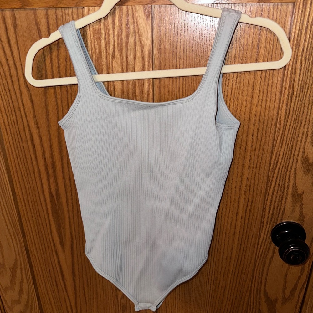 Light Blue Ribbed Bodysuit